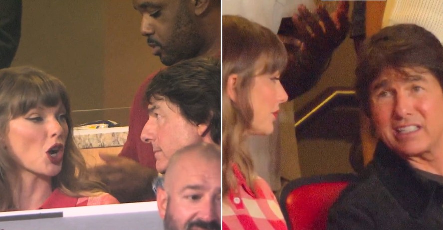 Taylor Swift e Tom Cruise conversam em camarote durante jogo da NFL