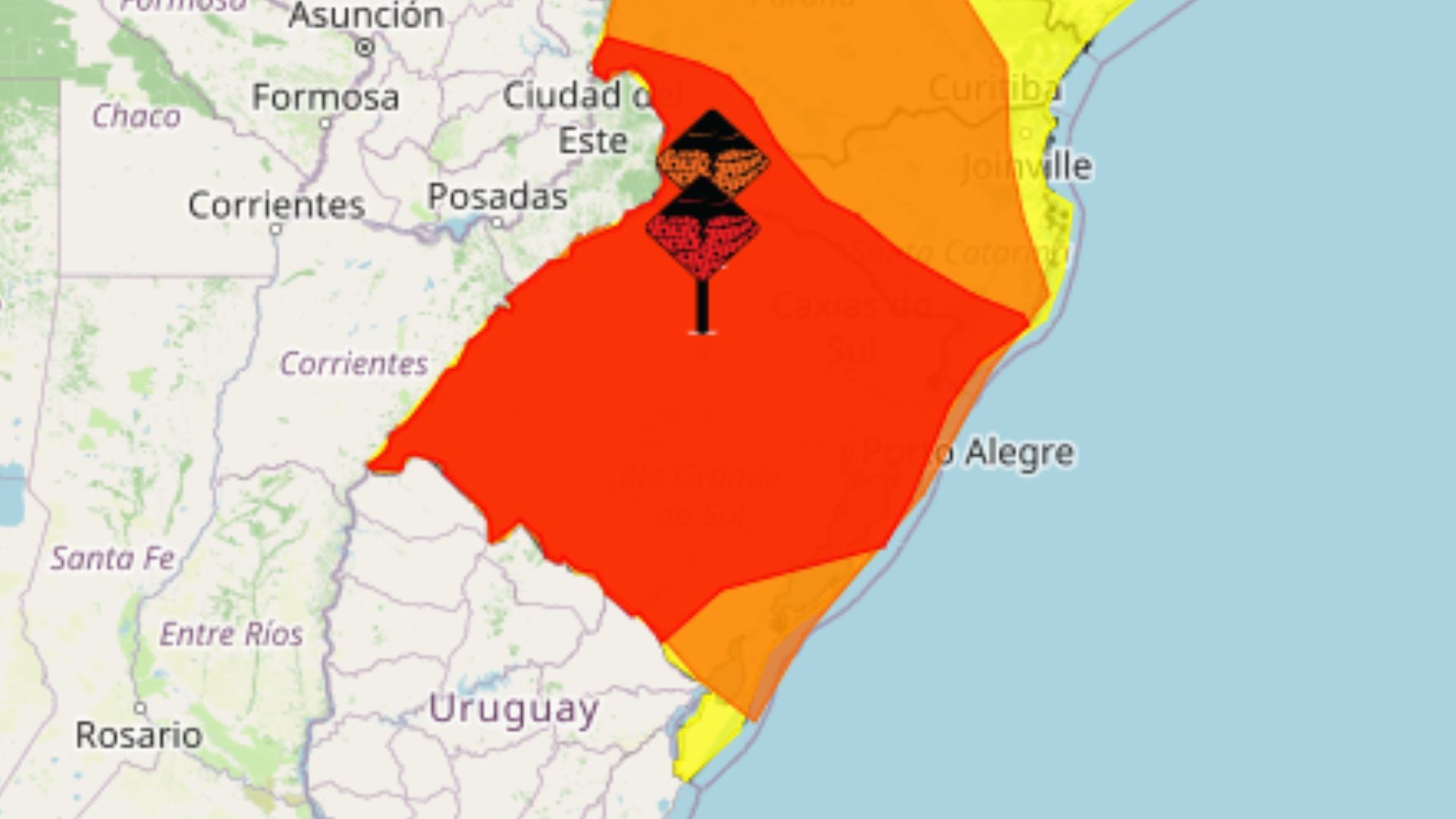 Mapa do Inmet indica alerta para chuva intensa e ventos fortes no Rio Grande do Sul