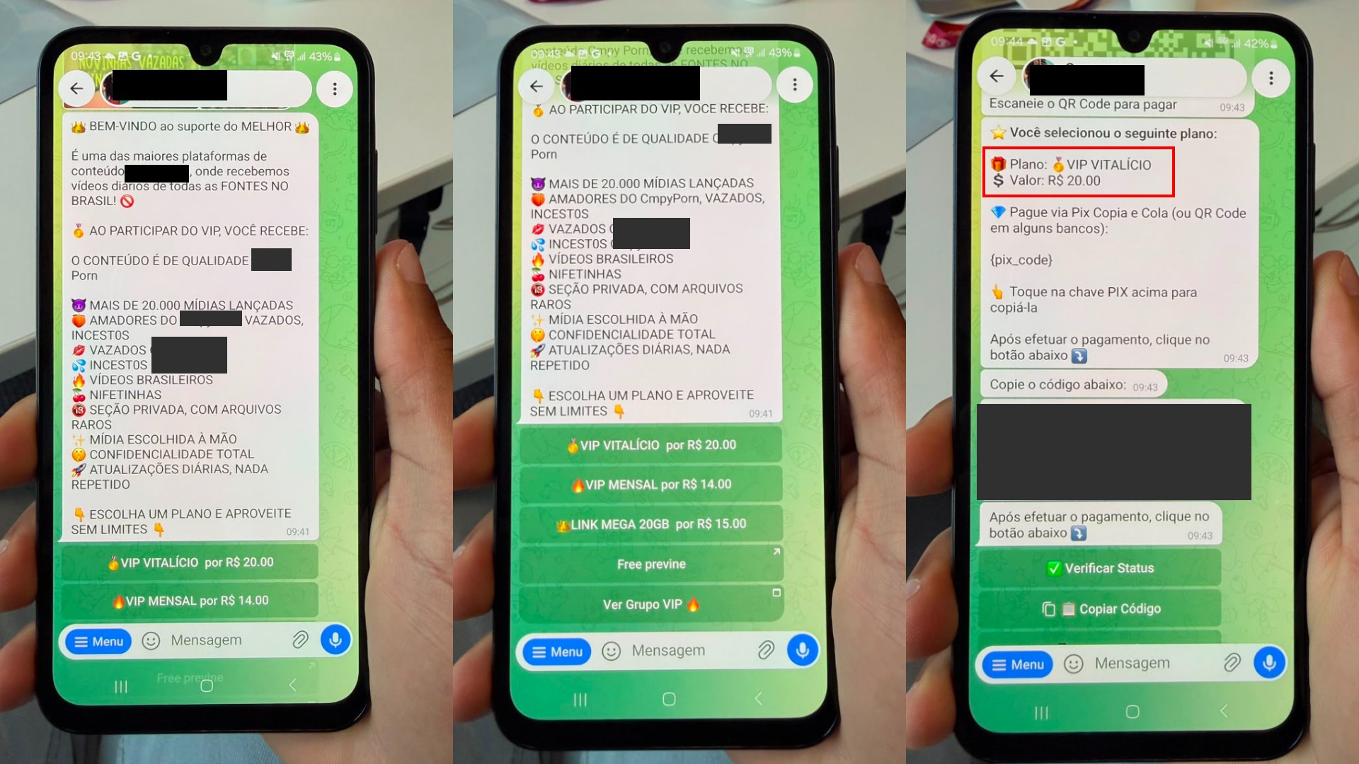 Captura de tela de conversa com oferta ilegal e chave Pix