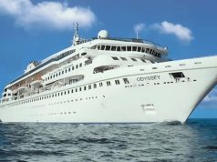 O navio residencial Villa Vie Odyssey navegando, em imagem de divulgação