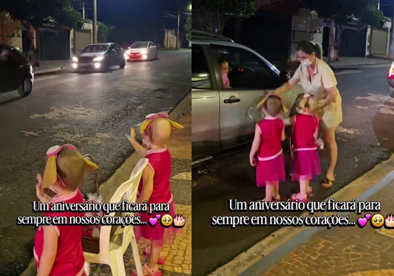 Lorena e Louise usam roupas iguais e máscaras de proteção durante a carreata
