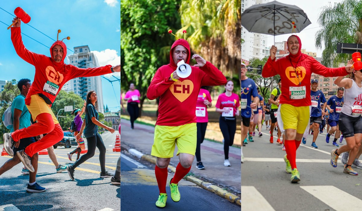 Alex Cristiano dos Santos fantasiado de Chapolin em corrida de rua