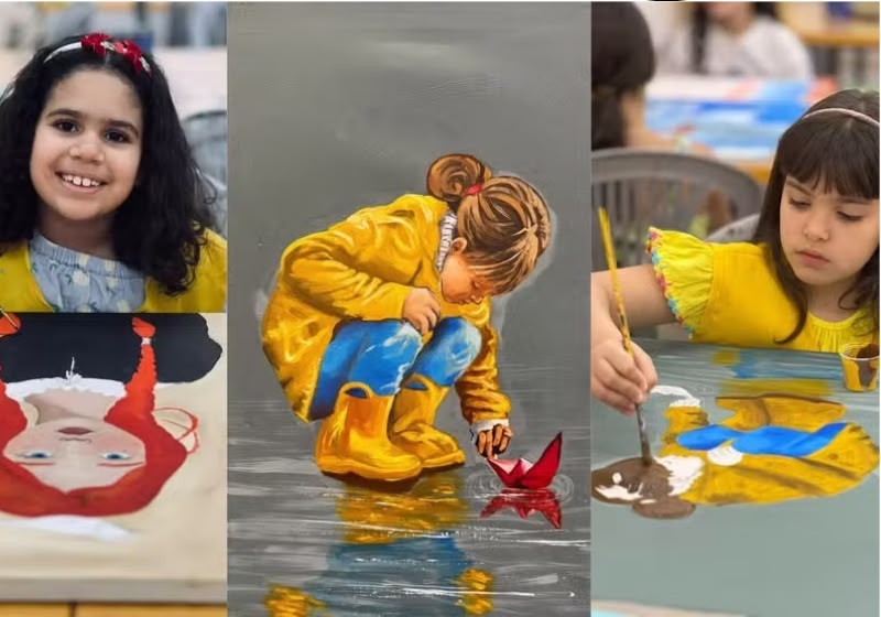 Crianças e adolescentes do Atelier Luciana Severo com pinturas