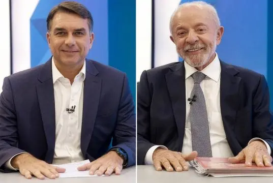 Flávio Bolsonaro e Lula em sabatina da TV Globo