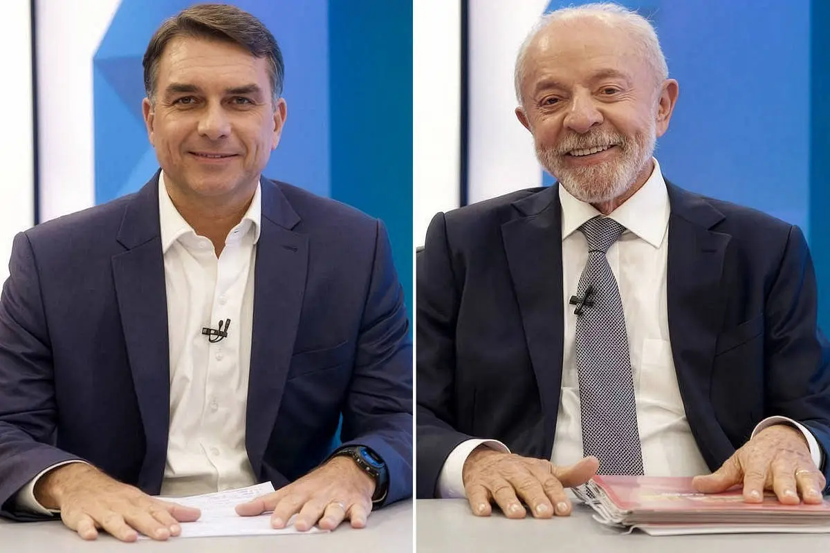 Flávio Bolsonaro e Lula em sabatina da TV Globo
