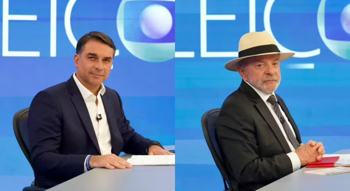 Lula e Flávio Bolsonaro durante entrevistas à TV Globo