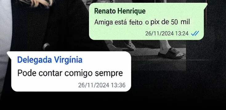 Ilustração sobre mensagens entre delegada e líder do PCC