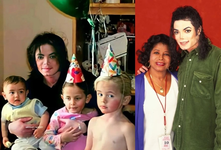 Michael Jackson com os filhos e a mãe, Katherine Jackson