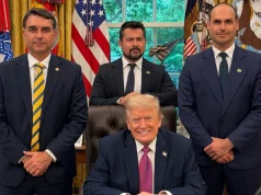 Flávio Bolsonaro, Paulo Figueiredo, Eduardo Bolsonaro e Donald Trump