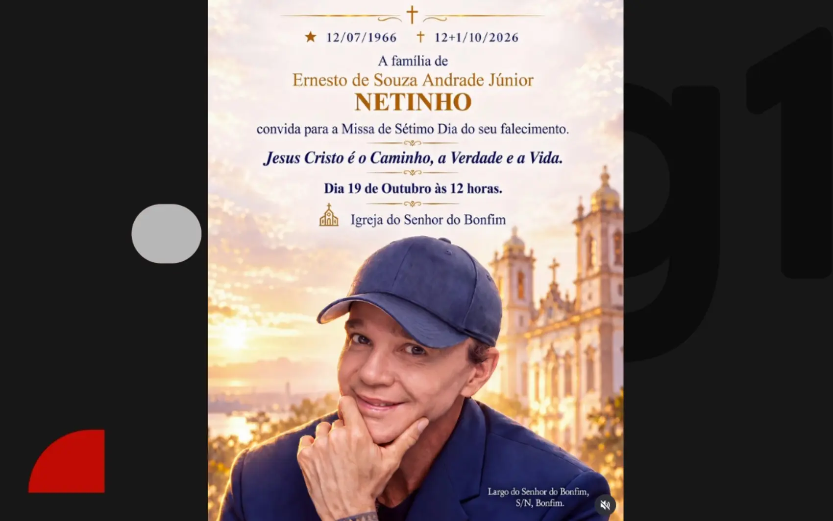 Comunicado sobre a missa de sétimo dia do cantor Netinho