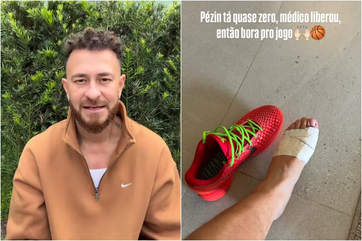 Fred Bruno com o pé enfaixado
