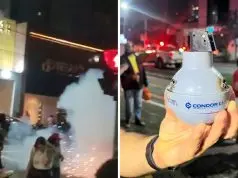 Granada de gás lacrimogêneo recolhida por apoiador de Lula em São José dos Campos