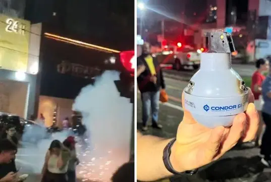 Granada de gás lacrimogêneo recolhida por apoiador de Lula em São José dos Campos