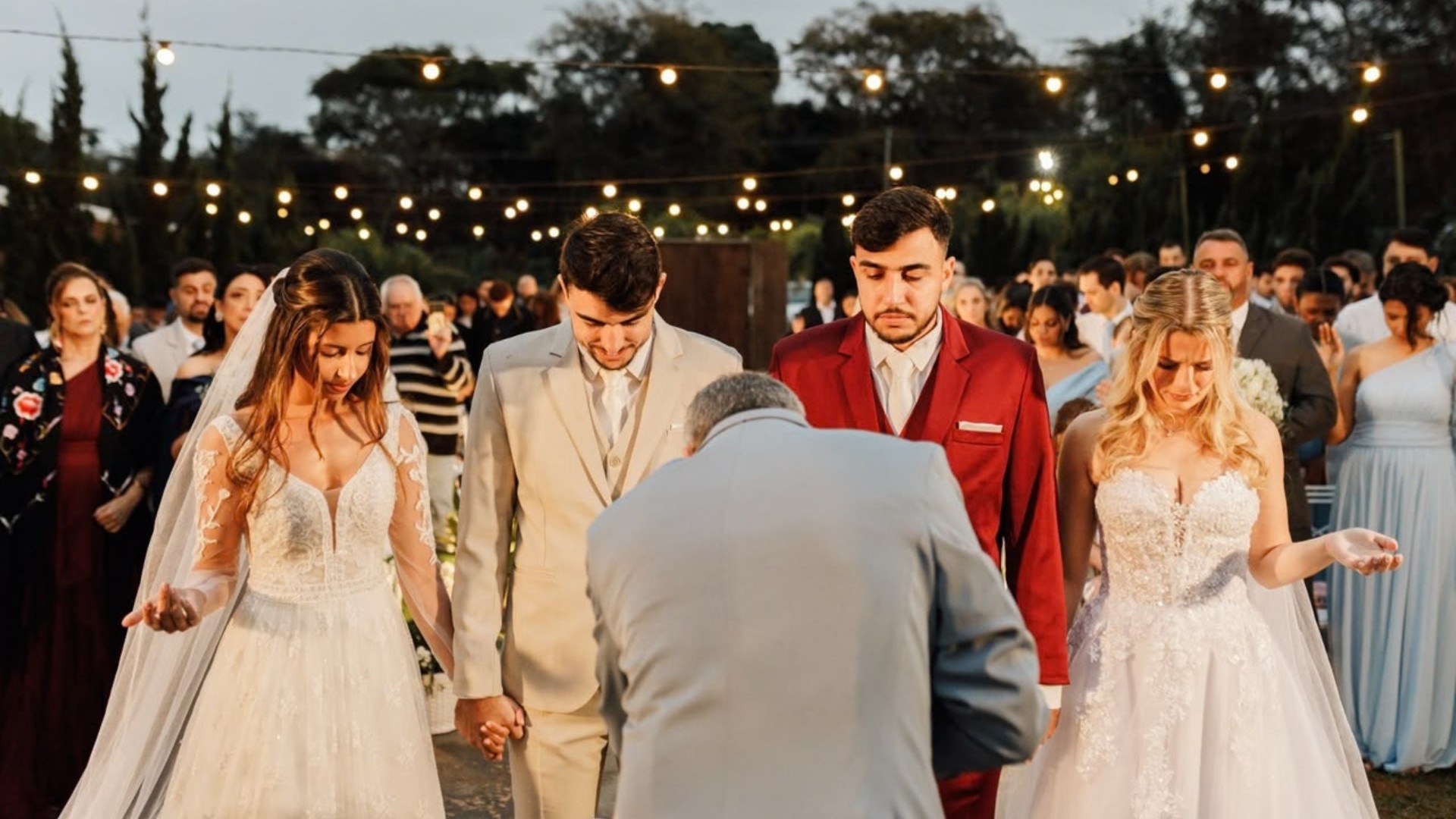Vitor e Henrique de Azevedo com Thayna dos Santos e Giovanna Rosa em casamento duplo