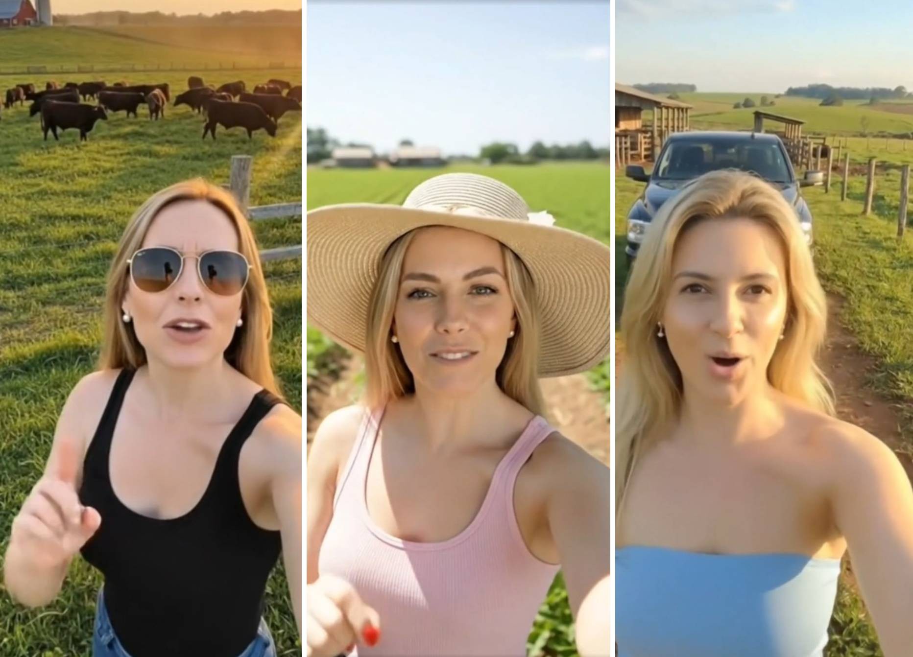 Montagem com imagens da personagem Jéssica Fazendeira criada por inteligência artificial