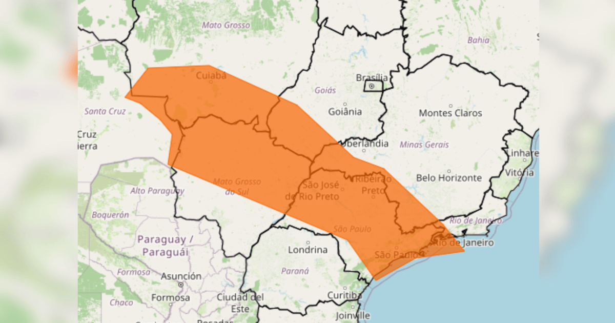 Áreas sob alerta de tempestade no Brasil