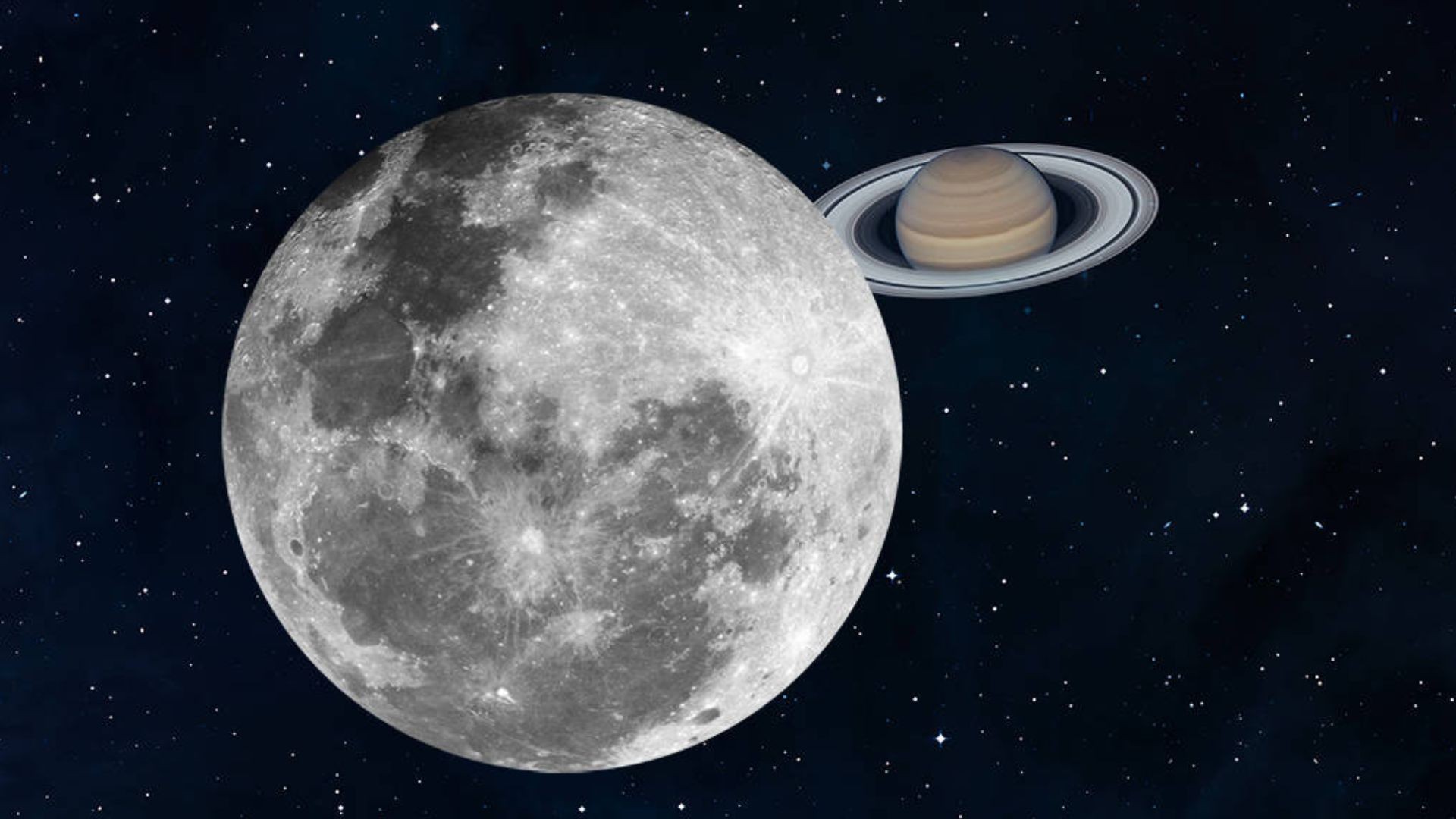 Lua e Saturno próximos no céu noturno