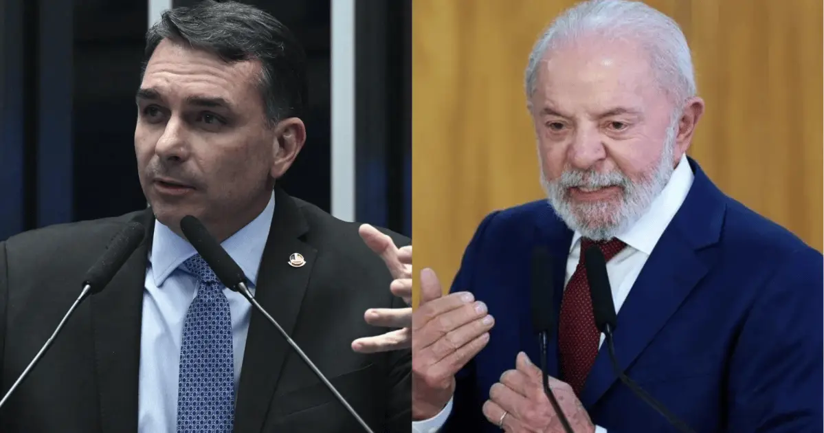 Flávio Bolsonaro e Lula em imagens de campanha eleitoral