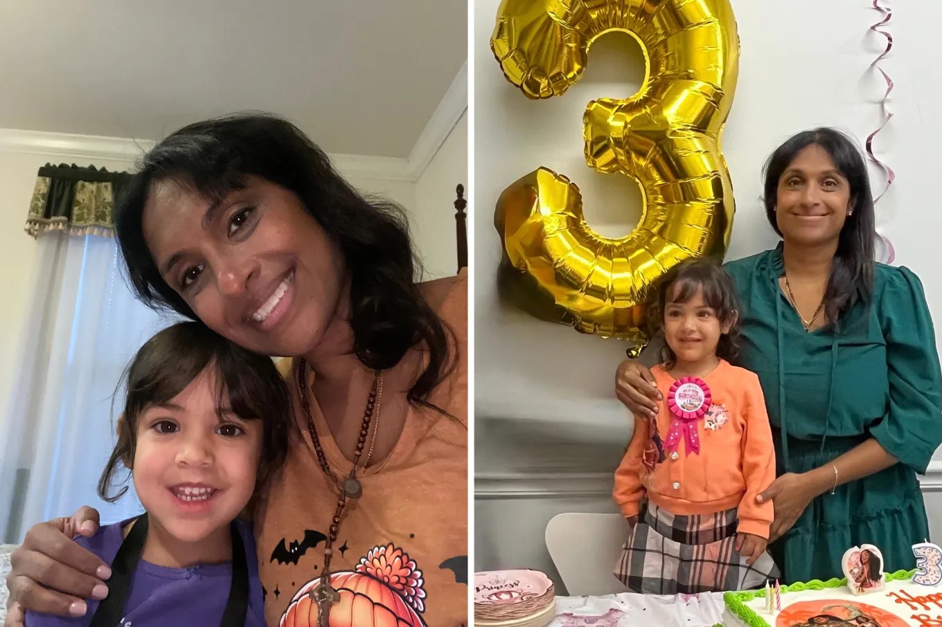 Inimai Chettiar ao lado da filha de 3 anos