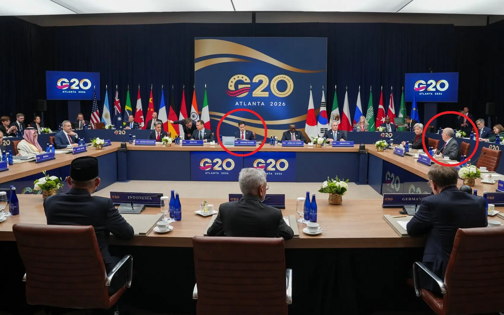 Marco Rubio e Mauro Vieira em reunião de chanceleres do G20 em Atlanta
