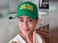 Mirna Noia com boné contendo frase ofensiva a Janja