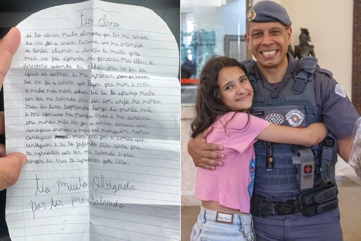 Carta escrita por Bianca para o policial militar que a resgatou