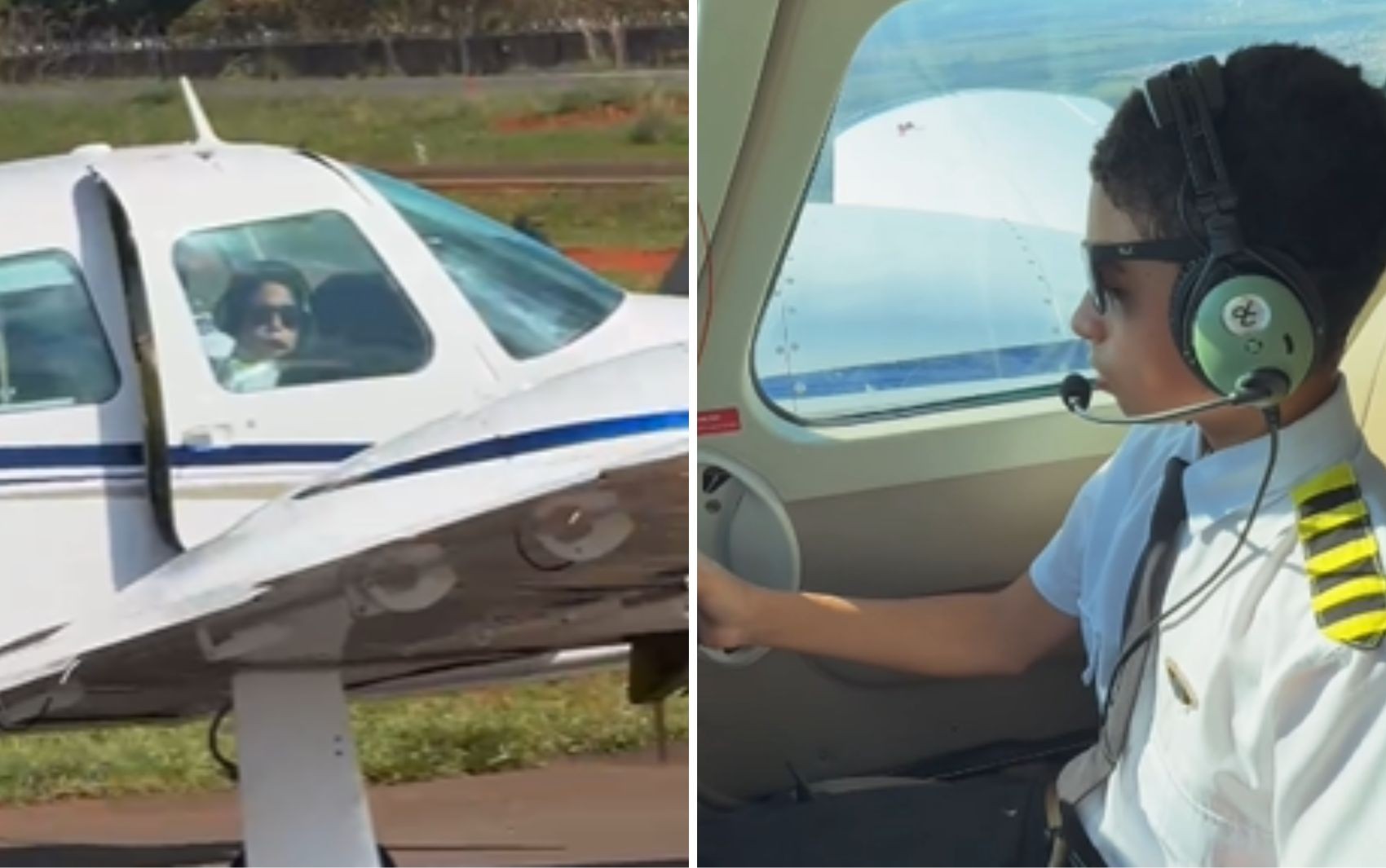 João Gabriel Nery dentro da cabine de um avião