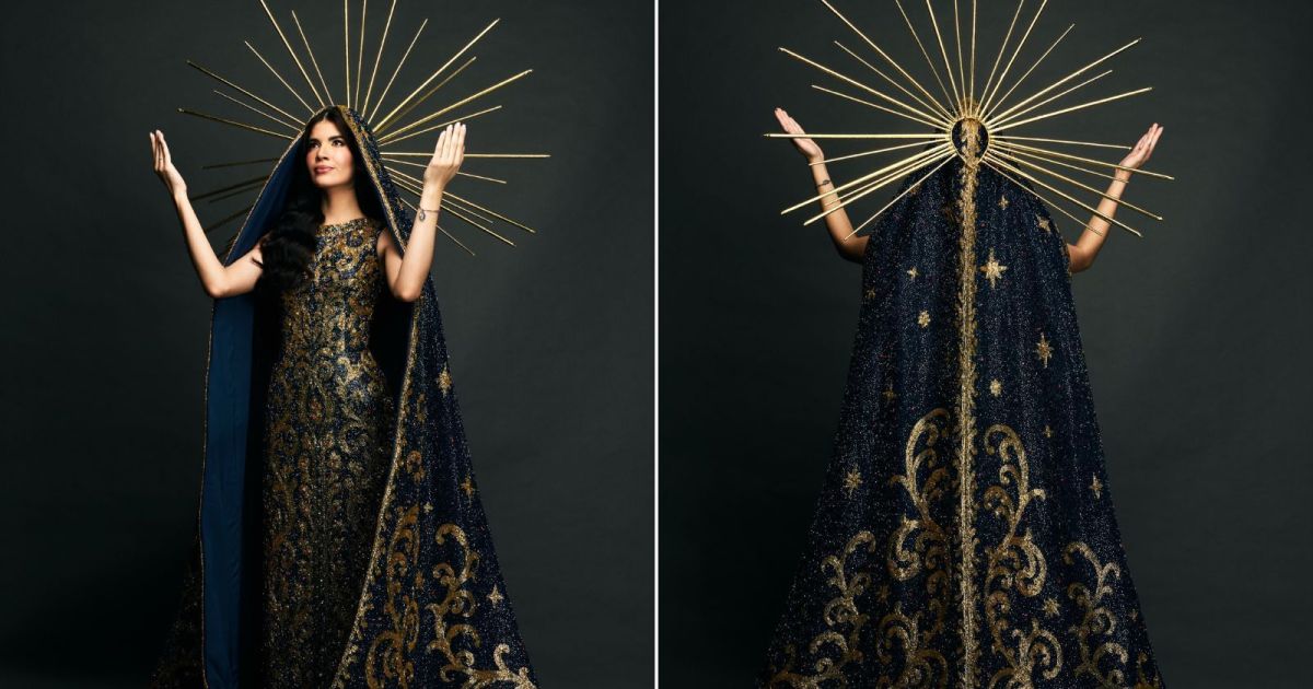 Maria Gabriela Lacerda com traje inspirado em Nossa Senhora Aparecida