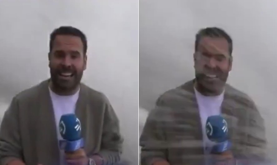 Repórter Sergio Ovejero atingido por onda durante transmissão ao vivo em Ondarroa
