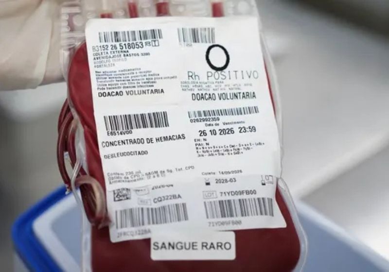 Bolsa de sangue raro destinada a transfusão
