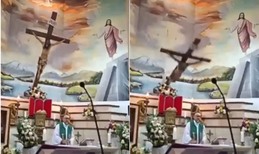 Cruz de madeira cai em direção ao altar durante missa em Guayaquil