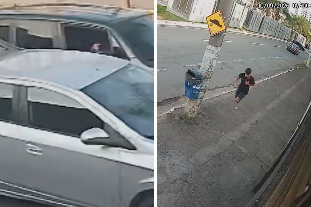 Carros do estudante Bruno Hashimura e do bombeiro lado a lado em avenida de Taubaté