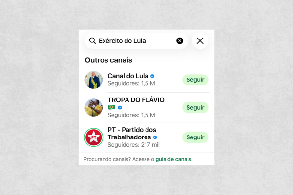 WhatsApp sugere canal de Flávio Bolsonaro em buscas por “Exército do Lula”