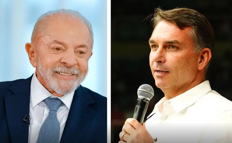 Os candidatos À Presidência, Lula (PT) e Flavio Bolsonaro (PL). Fotomontagem: Ricardo Stuckert e Charles Vieira
