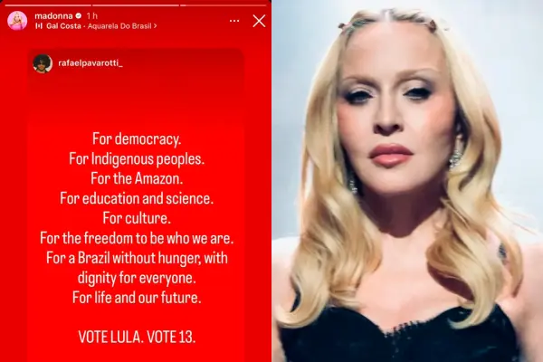 Rainha do Pop, Madonna pede voto em Lula nas eleições: "Pela liberdade e um Brasil sem fome"