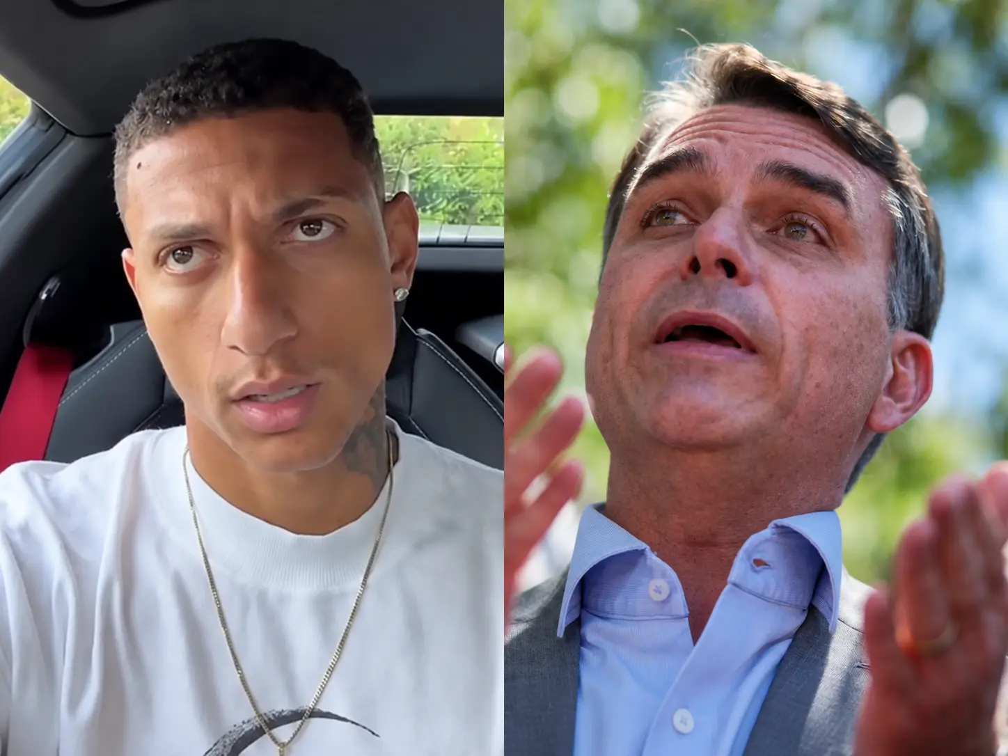 Richarlison e Flávio Bolsonaro em fotomontagem