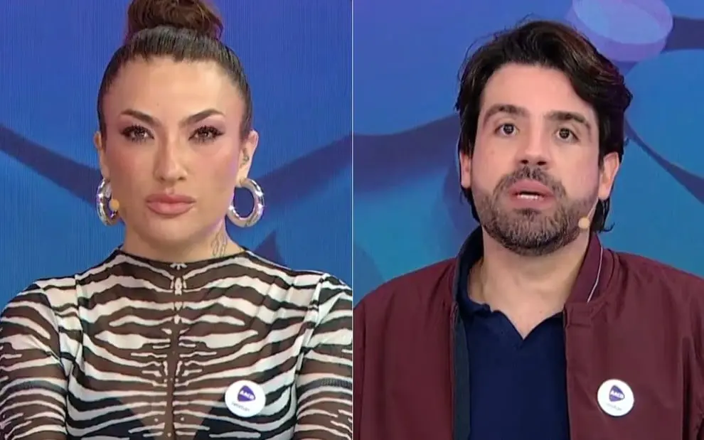 Montagem com Thayse Teixeira à esquerda e Matheus Baldi à direita no Fofocalizando