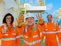 Magda Chambriard, Lula e Alexandre Silveira na sonda NS-42 em agosto de 2026
